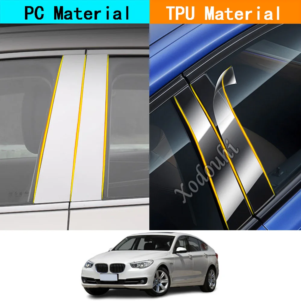 Car TPU/Glossy Mirror Pillar Post Cover For BMW 5 Series GT F07 F10 2010 2011 2012 2013 2014 2015 2016-2018 Stickers Plate 6PCS