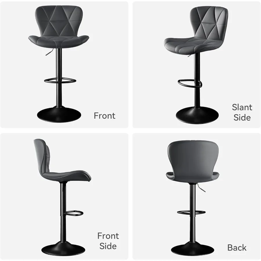 バースツール 4脚セット 調節可能な回転式バースツール カウンターハイトバースツール 背もたれ付き フェイクレザー キッチンアイランドバーチェア ダークG