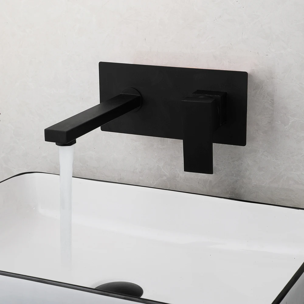 KEMAIDI Bathroom Sink Faucet Matter Black Vanity 2 Hole Single Handle Basin Faucet 8 Inch Hot And Cold Mixer Wall Mounted Tap