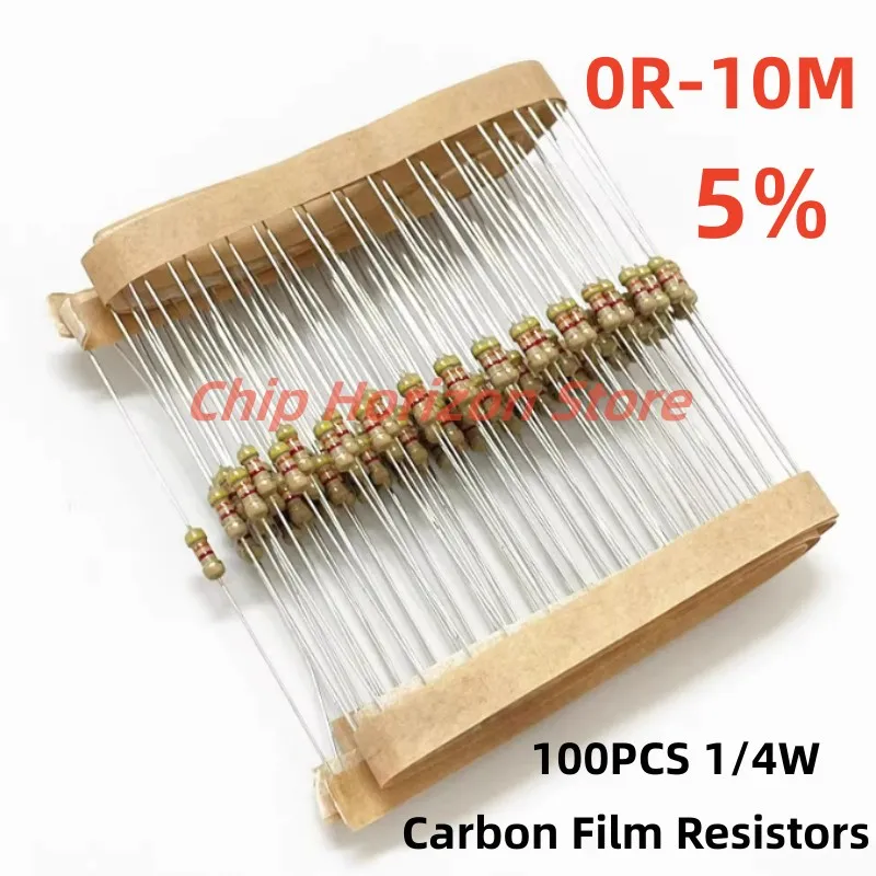 100PCS 1/4W Carbon Film Resistors 5% 1R-10M 10R 47R 100R 220R 1K 10K 4K7 100K 560K 1M 3M3 ohm ibuw Color Ring Resistance