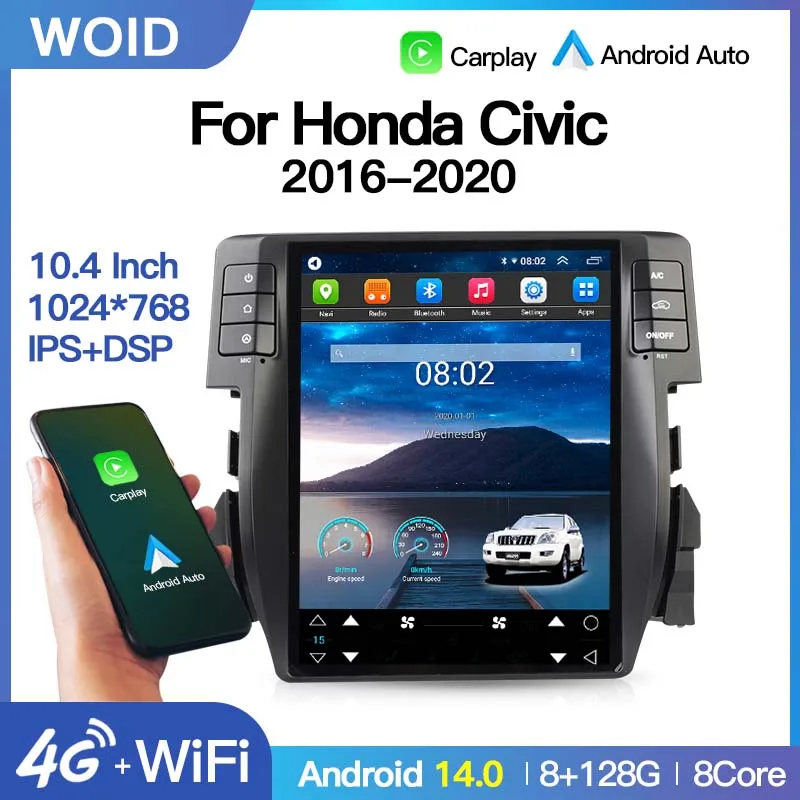 

Android 14 For Honda CIVIC 2016 -2020 Tesla Screen Car Radio GPS Navi Video Multimedia Player DSP Carplay Head Unit BT