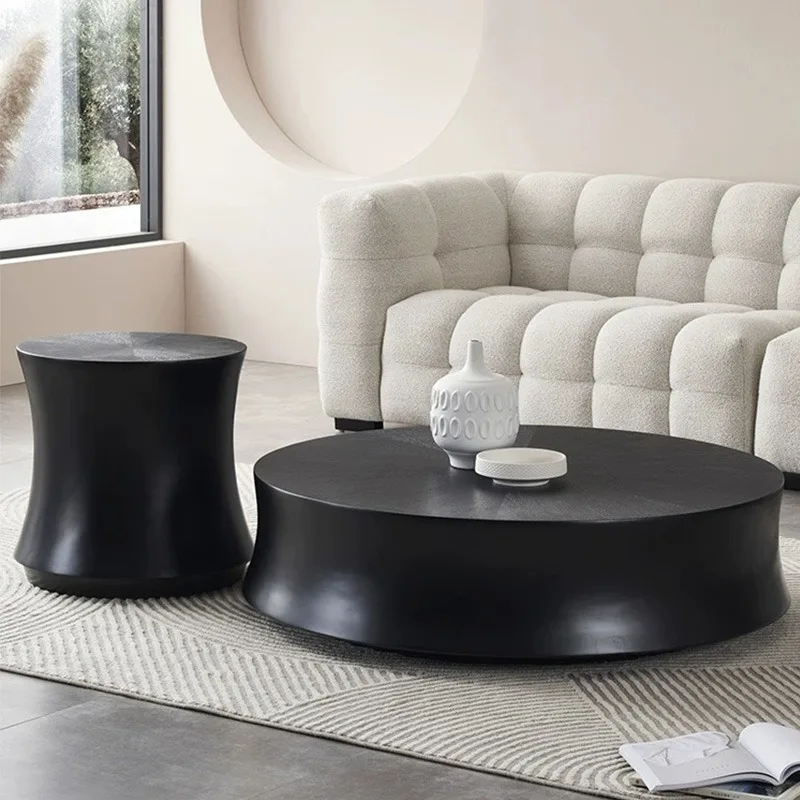 Light luxury modern round coffee table Italian minimalist solid wood beside table for Living room end table Exquisite patterns