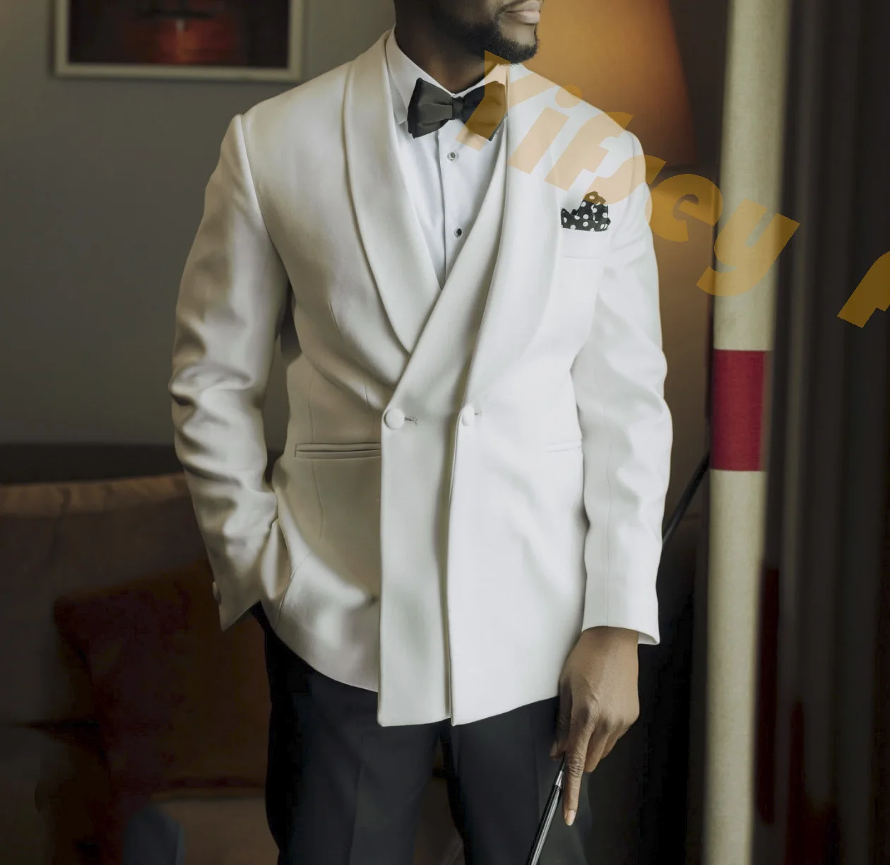 White Double-Collar Design Social Men Suit Set Wedding Groom Custom Made Male 2pcs Jacket Pant Party Prom Blazer Trousers Outfit