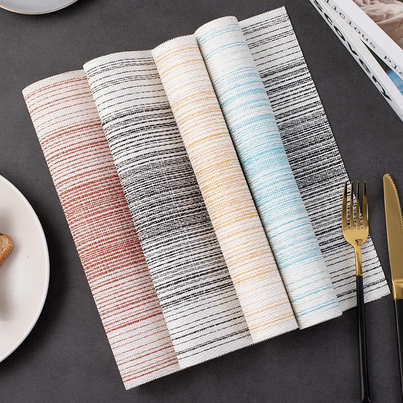 Japanese Pvc Line Printed Placemats 8Pcs Waterproof Oil-Proof Table Mats for Holiday Party Heat Insulation Dining Table Decor