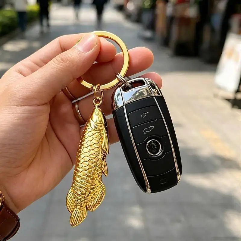 1/3Pcs Metal Fish Keychain Alloy Golden Carp Pendant Keyring Creative Charm Bag Hanging Decoration Car Key Ornaments Gifts