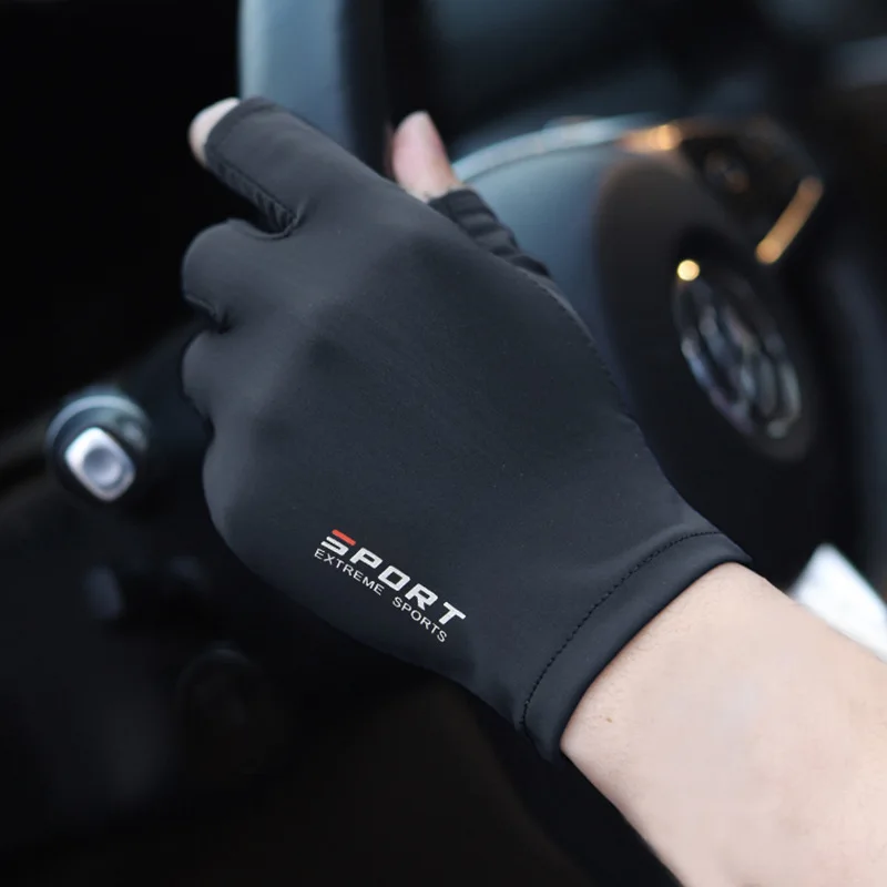 Ice Silk Two-Finger Fishing Gloves, High Elastic Thin Anti-slip Sun Protection Gloves for Men Women Outdoor Cycling