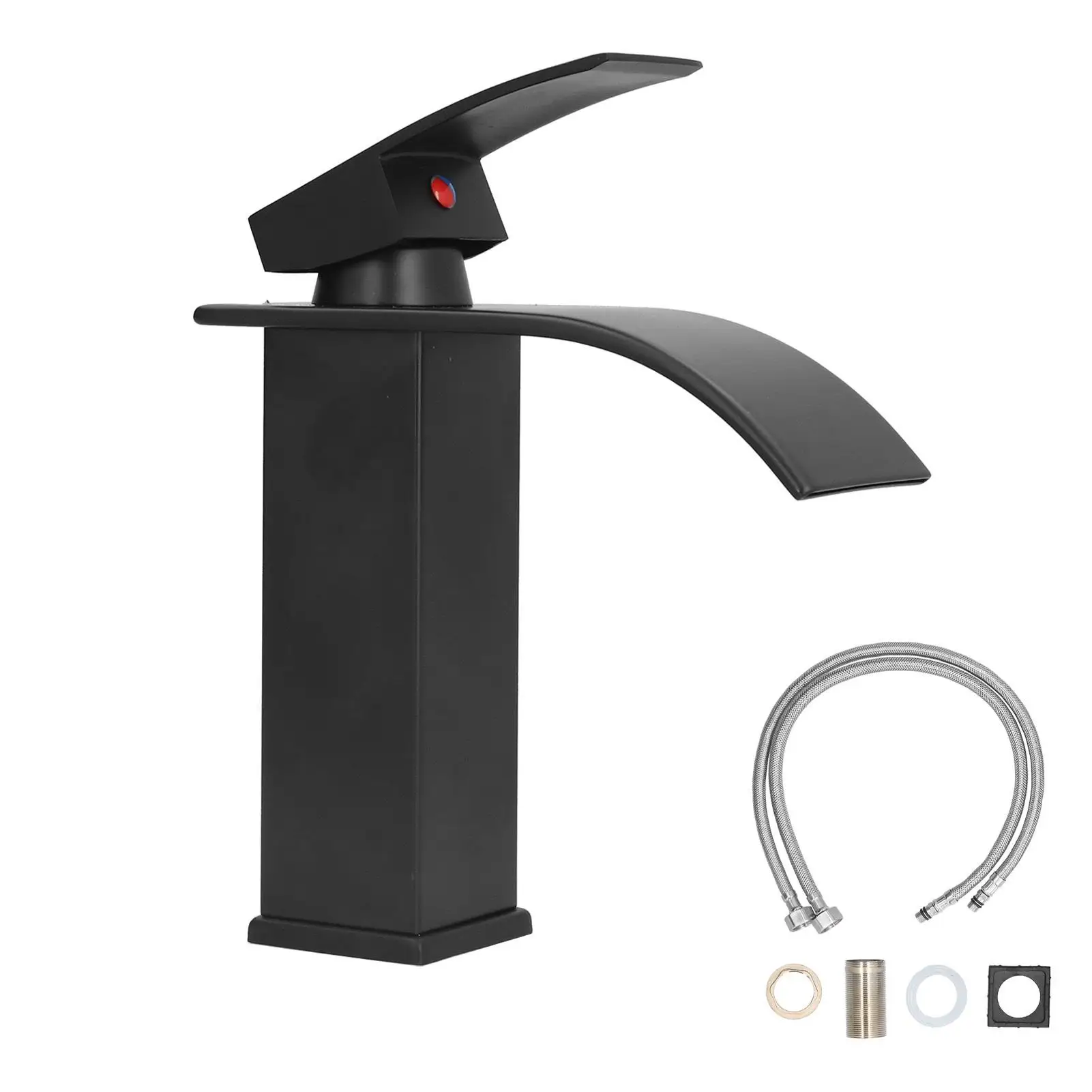 

Elegant Black G1/2 Copper Mixer Faucet Hot Cold Water Basin Tap Long Handle for bathroom Hotel Homestay