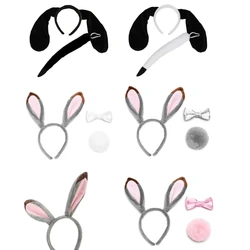 Rabbit Ears Headband Plush Bunny Ear Dog Ears and Tail for Kids and Adults