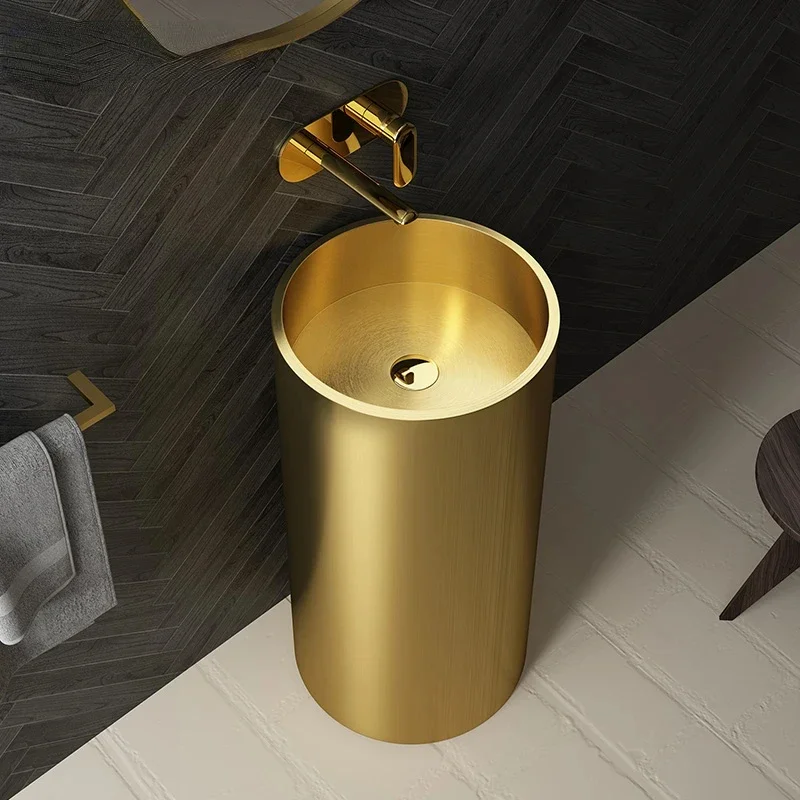 Column Washbasin Golden Affordable Luxury Style Integrated Wash Basin