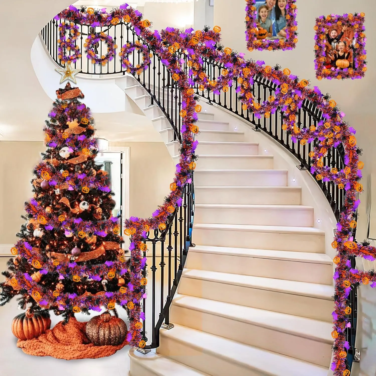 Halloween Decoration With Colorful Stripes Haunted House Decoration Encrypted Pumpkin Spider Bat Ribbon Ghost Festival Bat Fur