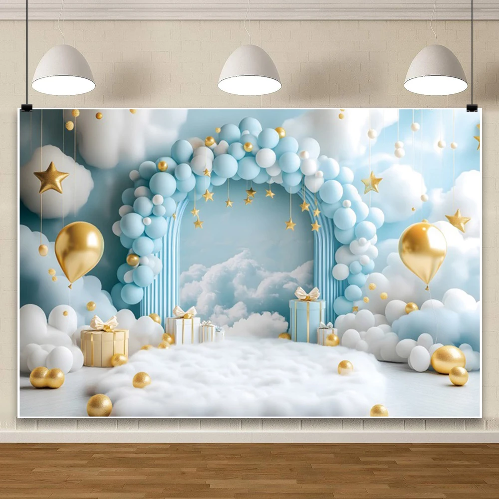 Blue Balloon Arch Birthday Photography Background Baby Shower Boys Girls 1st Birthday Party Photozone Backdrop Photo Studio Prop
