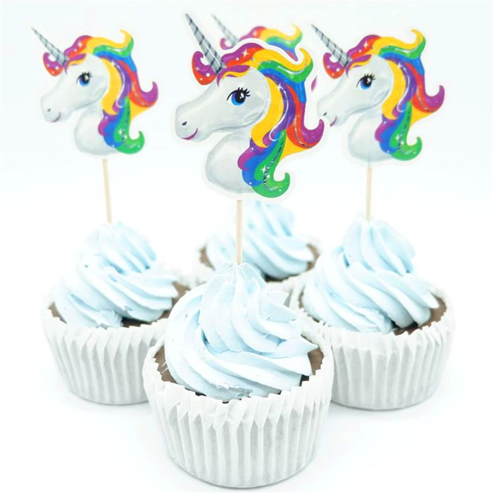 24pcs/lot Cake Decorations Cake Topper Rainbow Unicorn Theme Kids Girls Birthday Party Supplies Baby Shower Gift Cupcake Picks