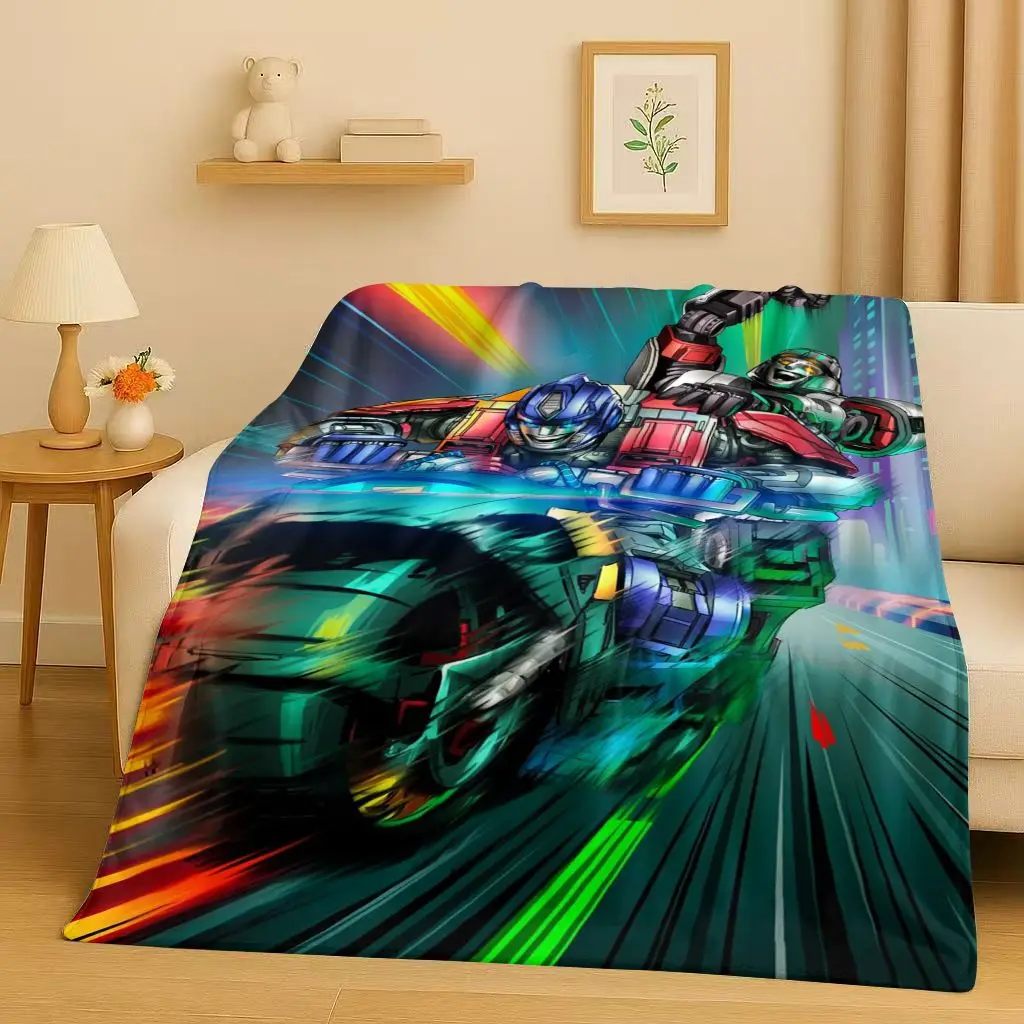 3D Cartoon T-Transformers Optimus Prime Bumblebee Flannel Blanket,Soft Warm Plush Throw for Home Bedroom Bed Sofa Cover Office