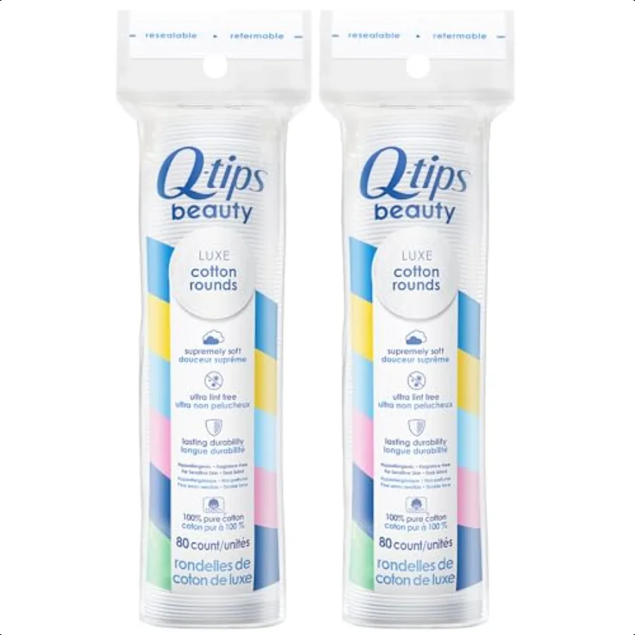 สำลีก้าน Qtips Beauty Luxe จำนวน 80 ชิ้น แพ็ค 2 ชิ้น แผ่นเช็ดเครื่องสำอางแบบไม่ก่อให้เกิดอาการแพ้ ผลิตภัณฑ์ดูแลความงามส่วนบุคคล