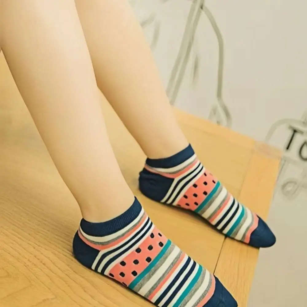 SHXI 5 Pairs Low Tube Cute Women's Socks Cotton Fruit Pattern Spring Summer Casual Thin Boat Socks Breathable Funny Socks