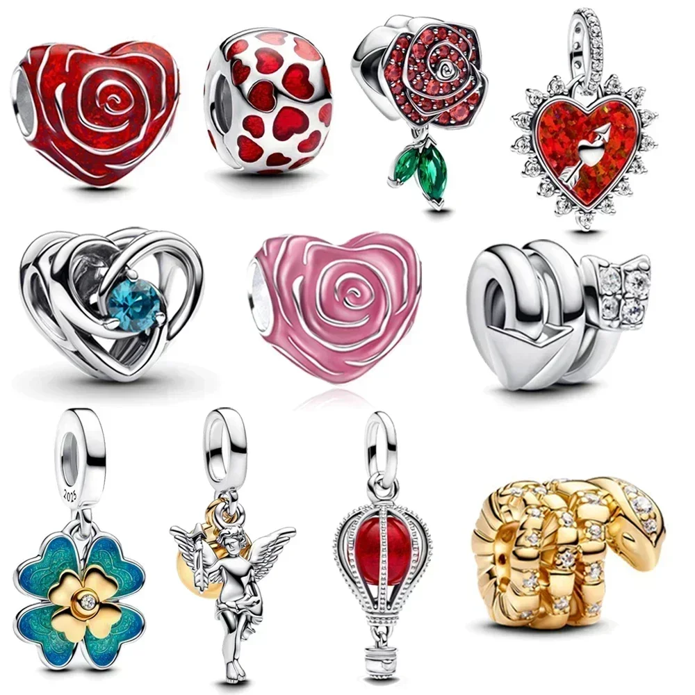 2025 New Valentine's Day Gifts Series Rose Heart & Cupid Charm Bead Fit Original Pan Bracelet DIY Necklace Pendant Women Jewelry