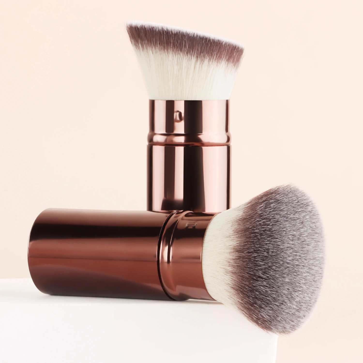 Mini brosse de maquillage télescopique Portable, 2 pièces, poudre de cheveux douce, fard à joues, tête inclinée, brosse ronde, outils en Tube d'aluminium épais