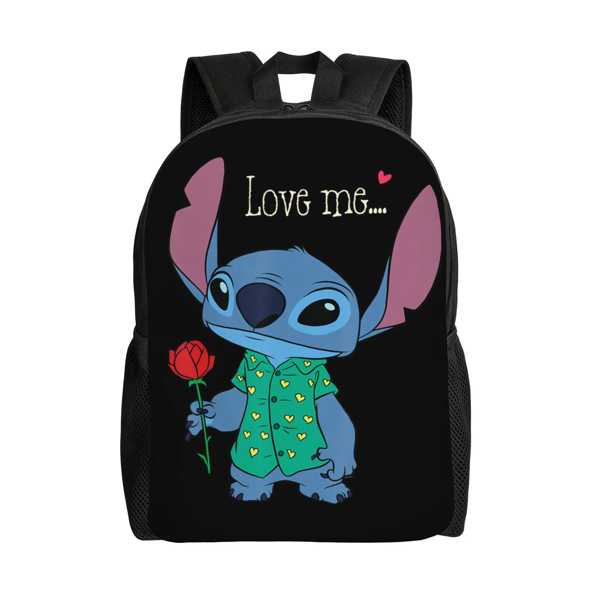 

Рюкзак Stitch Valentine's Day с рисунком Rose Love Me, женский и мужской, из полиэстера, для походов, прочный, милый, для старшей школы, ранец