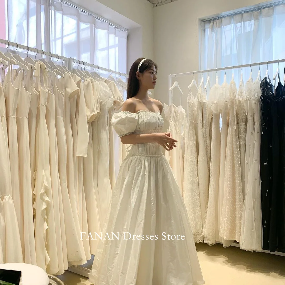 FANAN Korea Ivory Strapless A-Line Wedding Dresses 웨딩드레스 Removable Sleeves Taffeta Pretty Custom Made Bride Gowns Plus Size