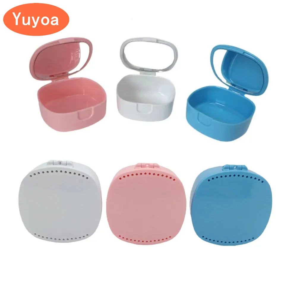 10pcs Denture Storage Case With Mirror Portable Dental Retainer Orthodontic Mouth Guard Container False Teeth Box Oral Hygiene