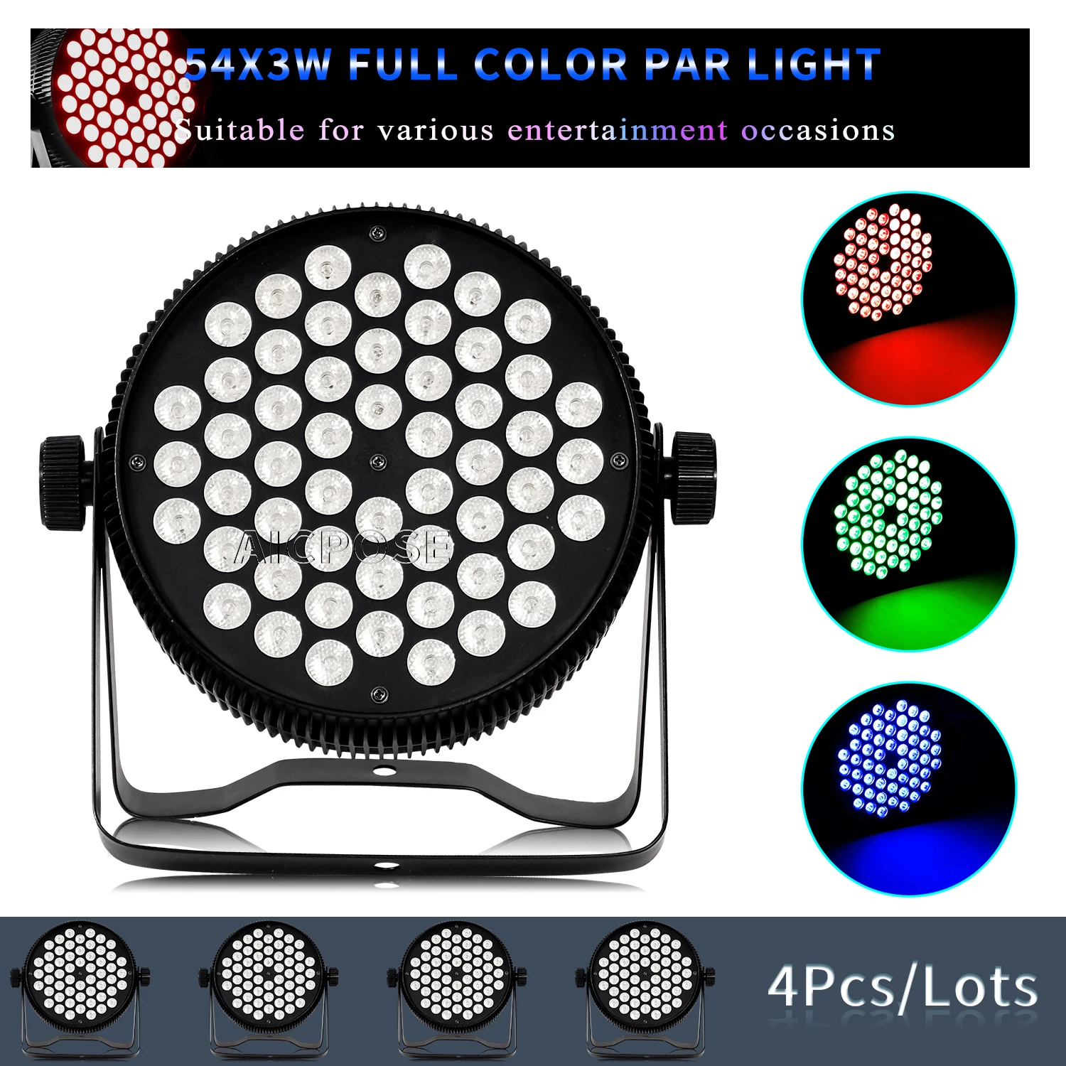 

4Pcs/Lots 54x3W RGB 3 in 1 LED Par Light Aluminum Flat Stage Light DMX512 Control DJ Disco Equipment Bar Dance Floor Lighting