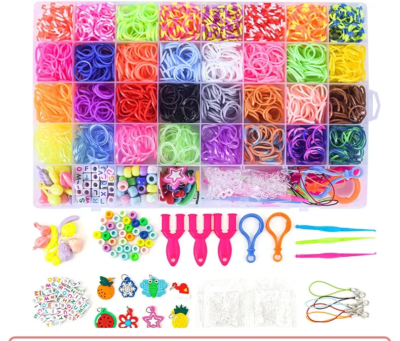 

36 Lattice Woven Bracelet Rainbow Rubber Band Diy Knitting Machine Set Educational Toys Children's Manual Diy Material Bag