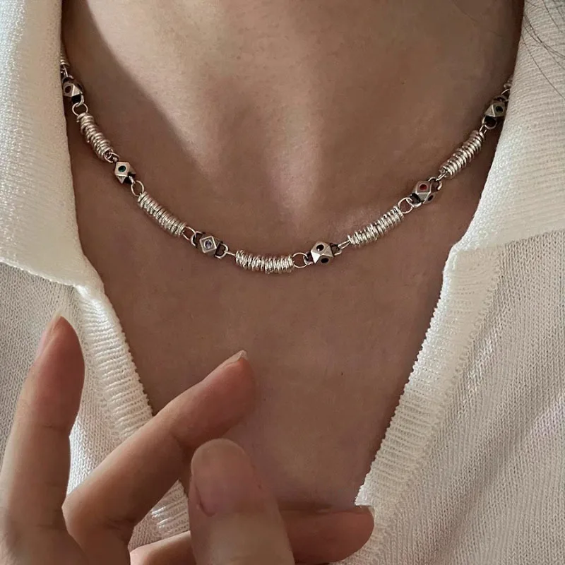 VENTFILLE 925 Sterling Silver Octagonal Zircon Beading Necklace for Women Retro Punk Short Chain Jewelry Gift Dropshipping