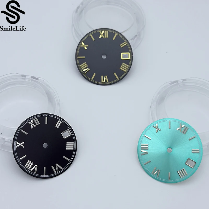 SmileLife 28.5 مللي متر أمة الله الأرقام الرومانية أسود أزرق أخضر أحمر ساعة معقمة الطلب صالح NH35/NH36/4R/7S حركة التقويم نافذة