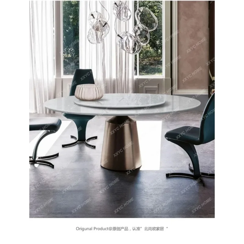 HHMinimalist Natural Luxury Stone Dining Table Round Stainless Steel Dining Table Modern Simple Small Apartment
