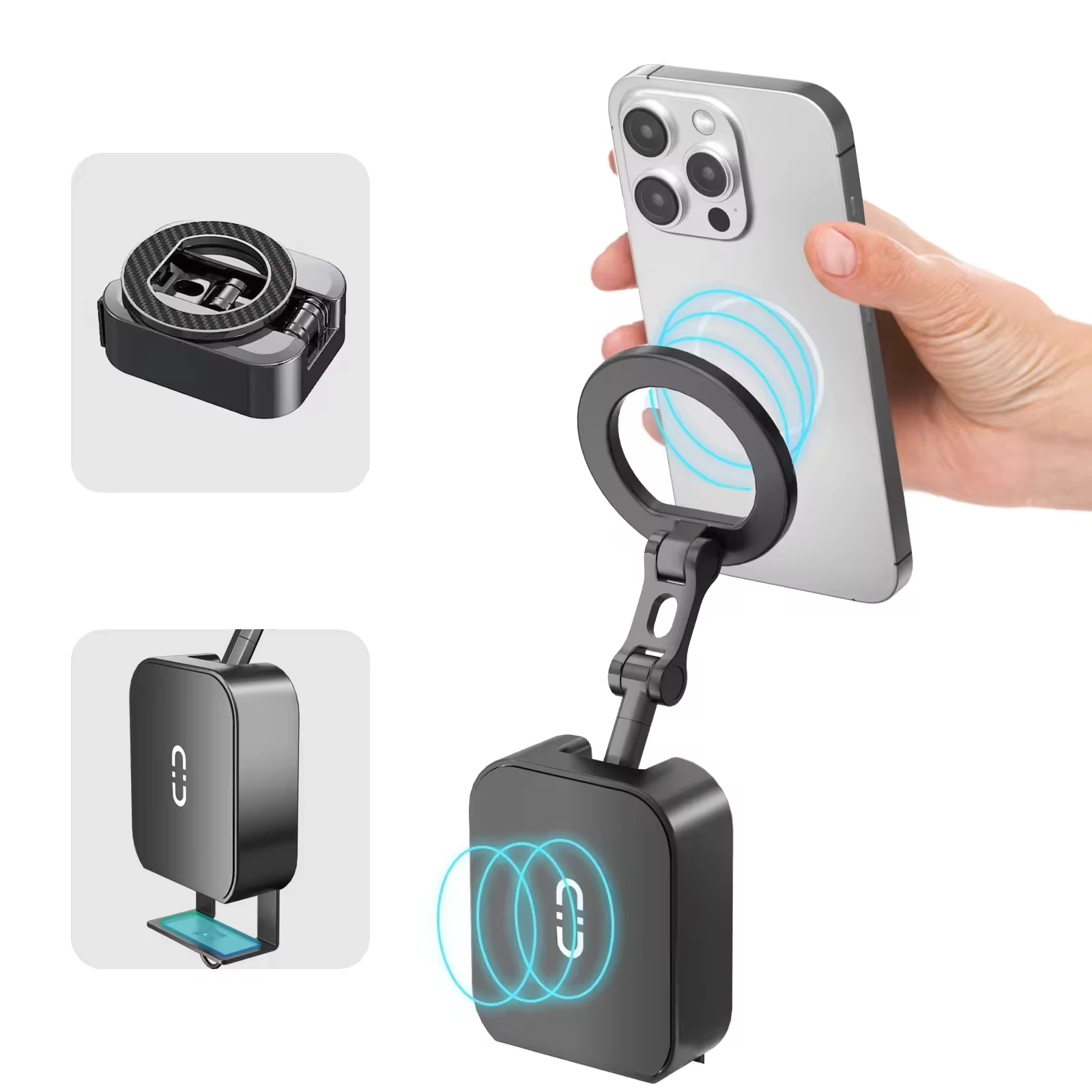 

Universal 360° Magnetic Phone Holder for Rail/Plane Portable Foldable Desktop Stand for Shooting & Business Travel