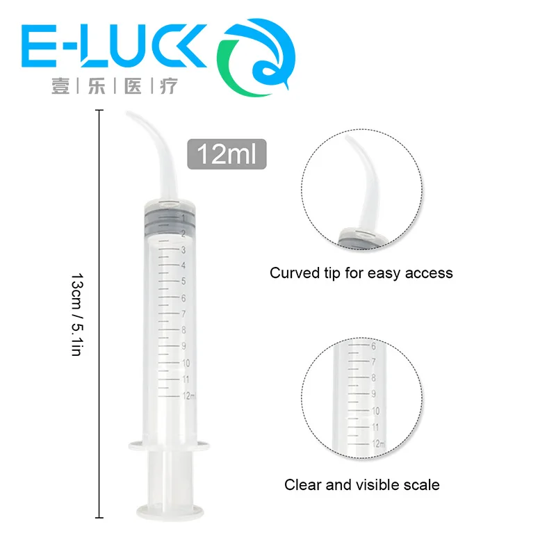 Siringa per irrigazione monouso dentale da 3 pezzi con punta curva strumento per la cura dell'igiene dentale trasparente orale da 12ml