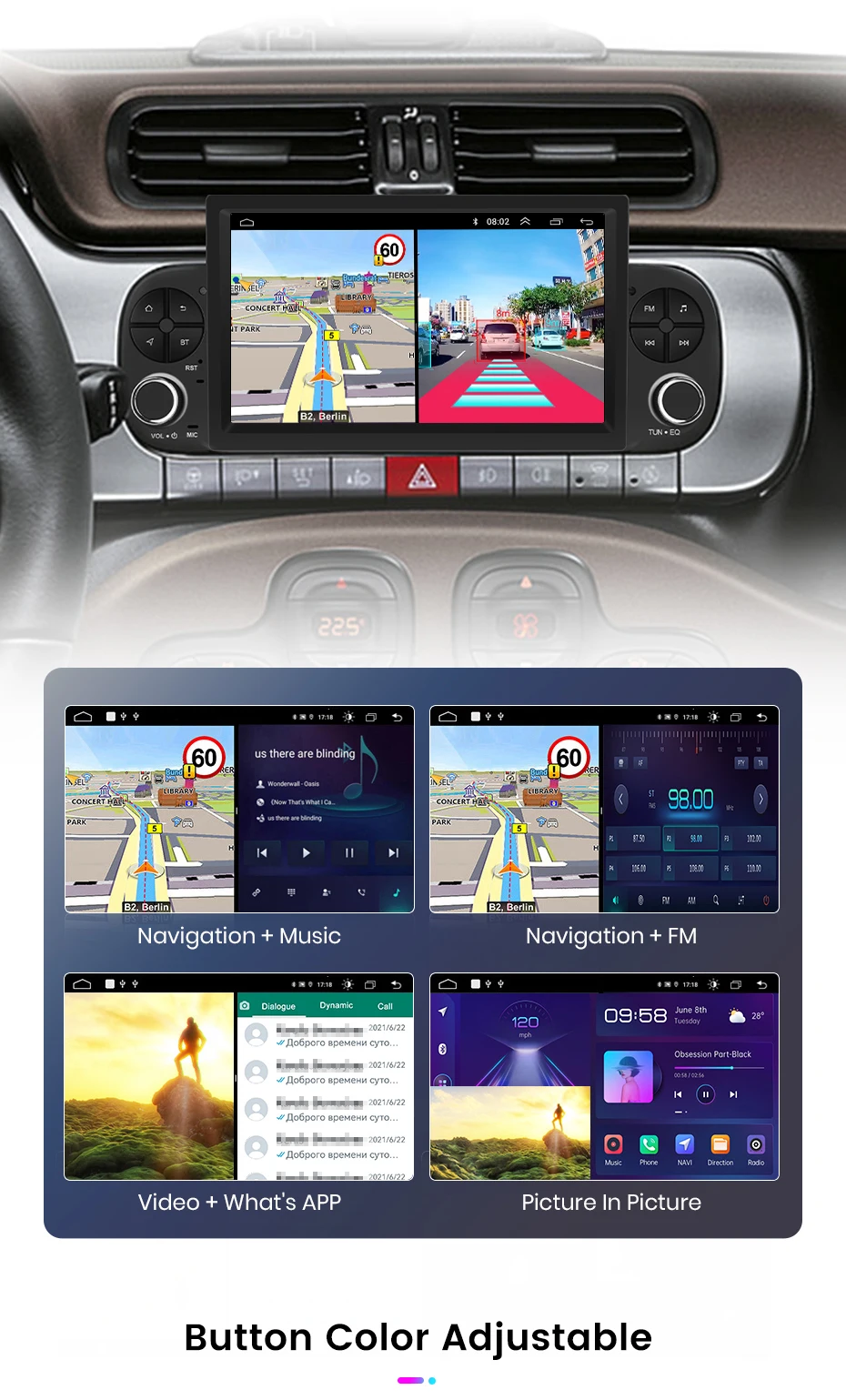 Junsun 7" Wireless Carplay Android Auto Autoradio für Fiat Panda 2013 2014 2015 2016-2020 Stereo GPS Multimedia Player 4G FM SWC – Detail 23