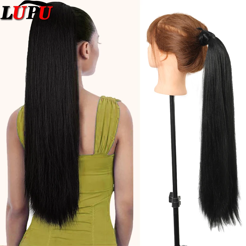 

24 inch Velcro Straight Ponytail Wig - Heat-Resistant Synthetic Fiber, Suitable for all Women, Halloween, Daily Party Hairstyles