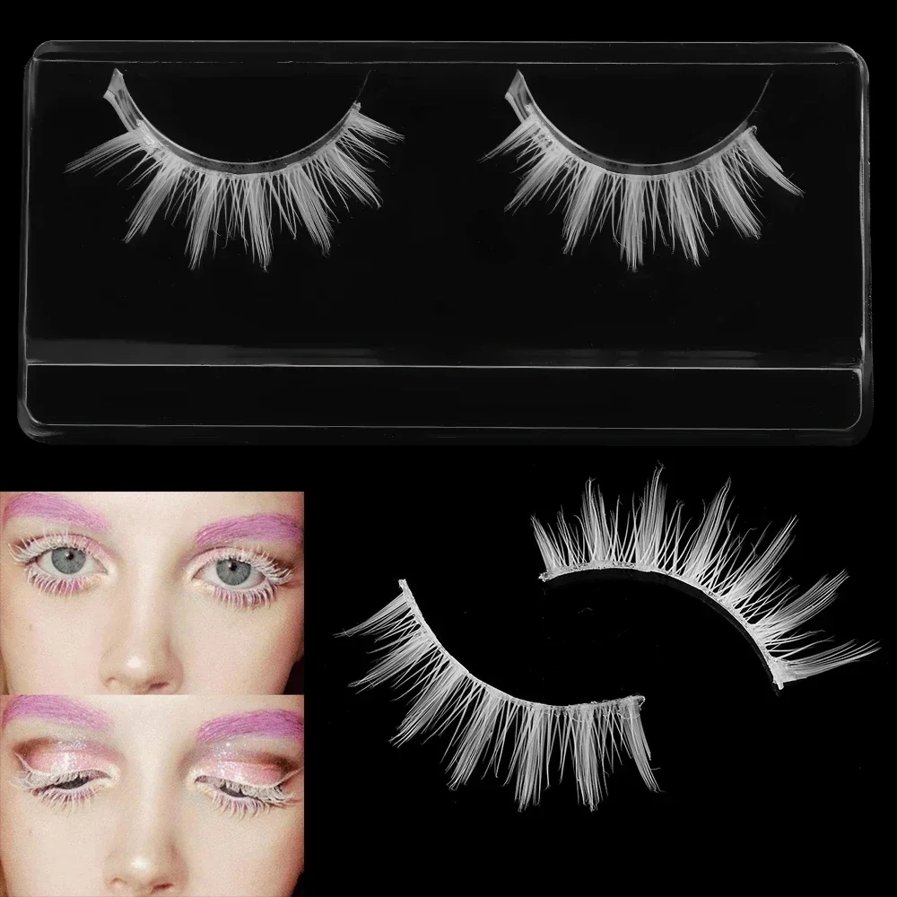 2 Pairs Halloween Party Cosplay Creative White False Eyelashes Upper&Lower Eyelashes Extension Soft Wispy Natural Lash Makeup