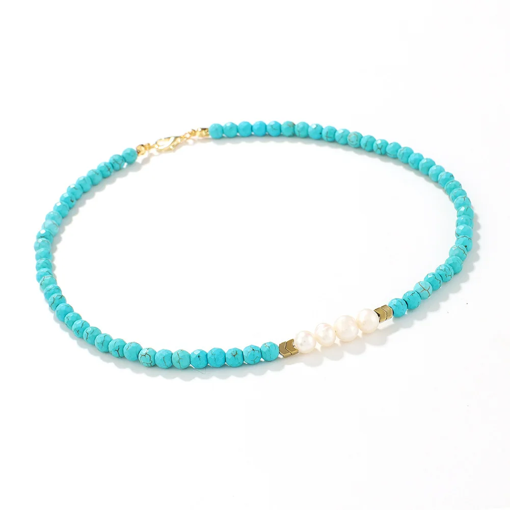 2022 New personality natural freshwater pearl necklace simple design Bohemian turquoise clavicle necklace wholesale