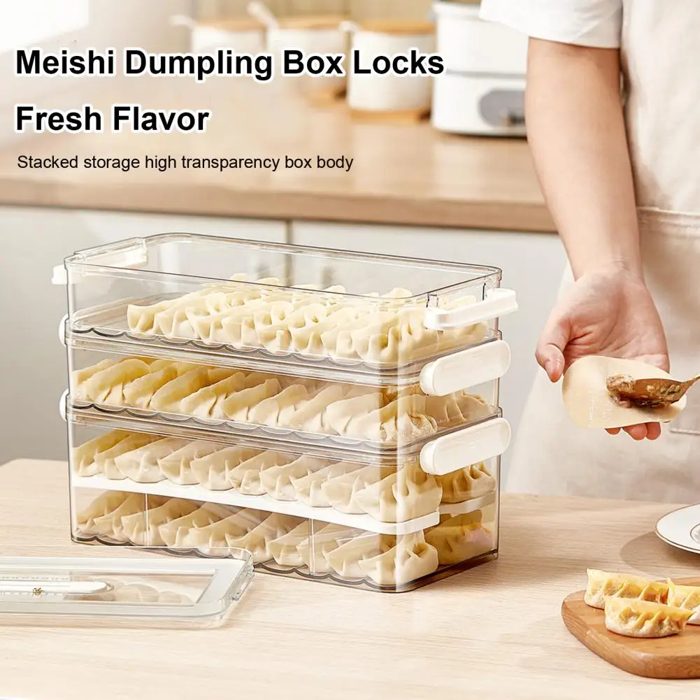 Safe Odor-free Food Container Capacity Stackable Dumpling Boxes with Dust-proof Cover Organize Store Food Fridge or Freezer