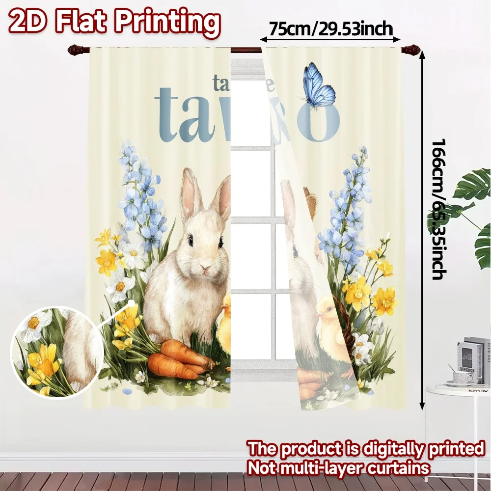 2pcs, 2D FLAT PRINTING Curtains (Without Rod) Spring Harmony Popular Print Curtains Versatile Polyester Curtains Decorations