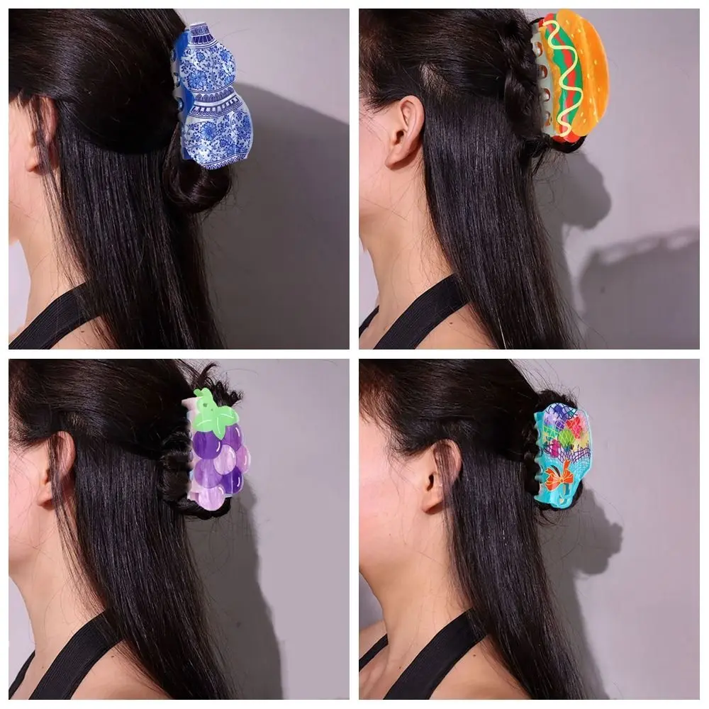 Fashion Acrylic Flower Hair Claw Tomato Grape Fruit Hair Clip Geometry Hamburg Simulated Food Shark Clip Travel