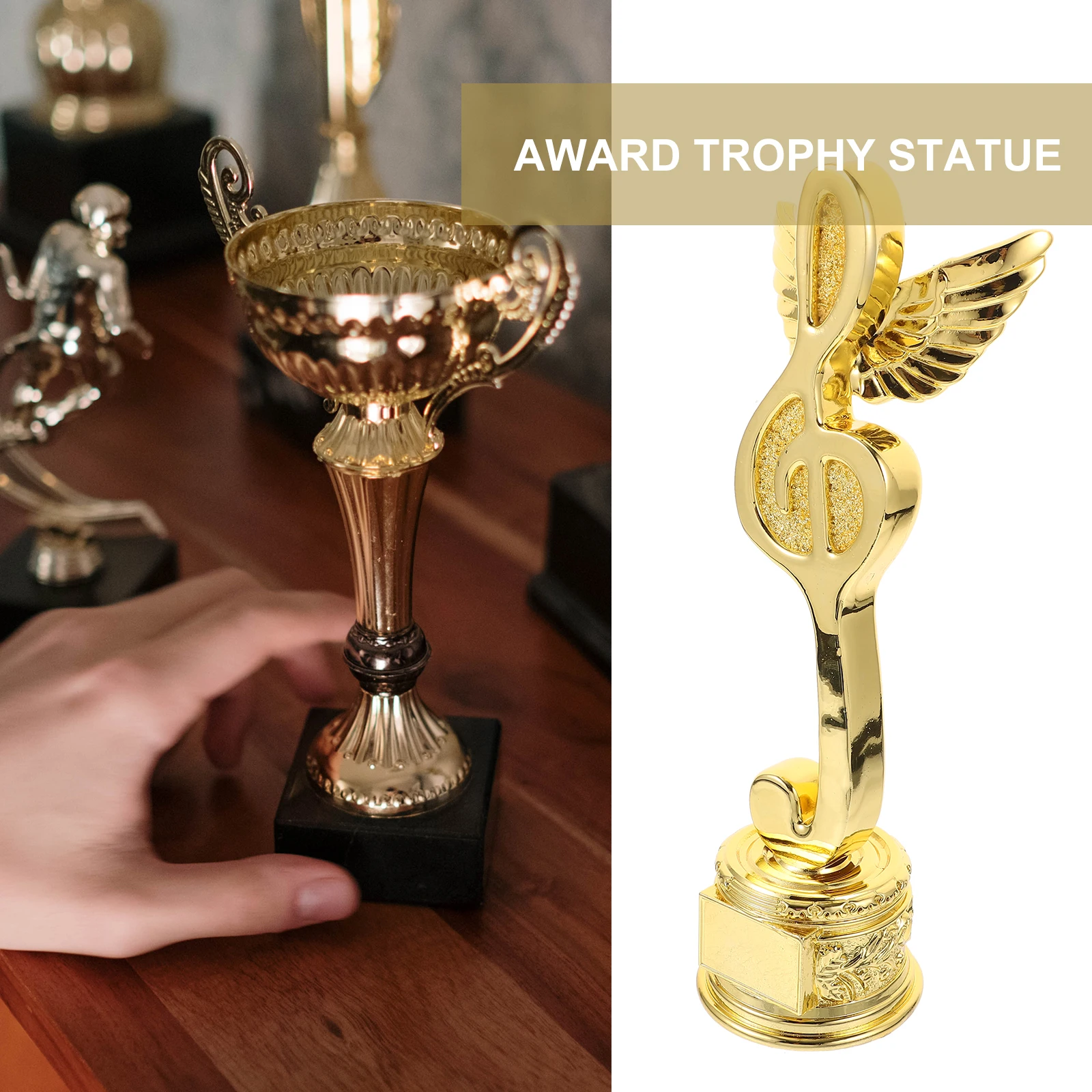 1pc Music Competition Trophy Resin Award Golden Cup Note Statue Decor Student Party Contest Singing Trophies Classroom