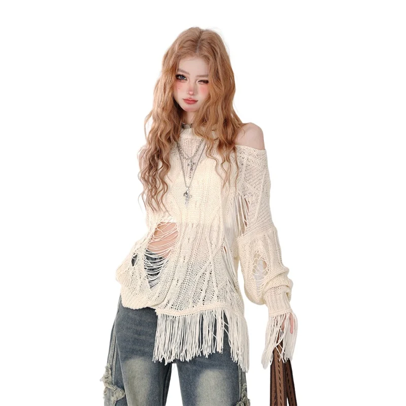 

Lazy Style Perforated Design Hollow Knit Sweater Spring/summer New Fashionable Cover Up Niche Loose Top Sun Protection Clothing