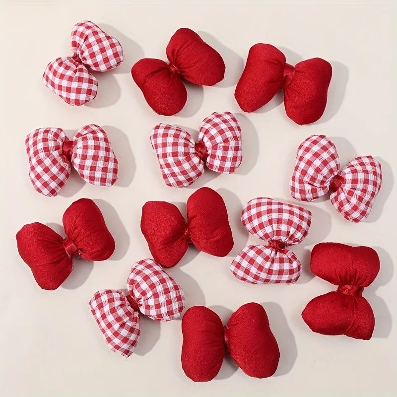 2/4/6/12 قطعة القوس النسيج الأحمر الرجعية لتقوم بها بنفسك مجموعة بلون شبكة تصميم مزدوج إكسسوارات الشعر اليدوية المواد اليدوية الإبداعية