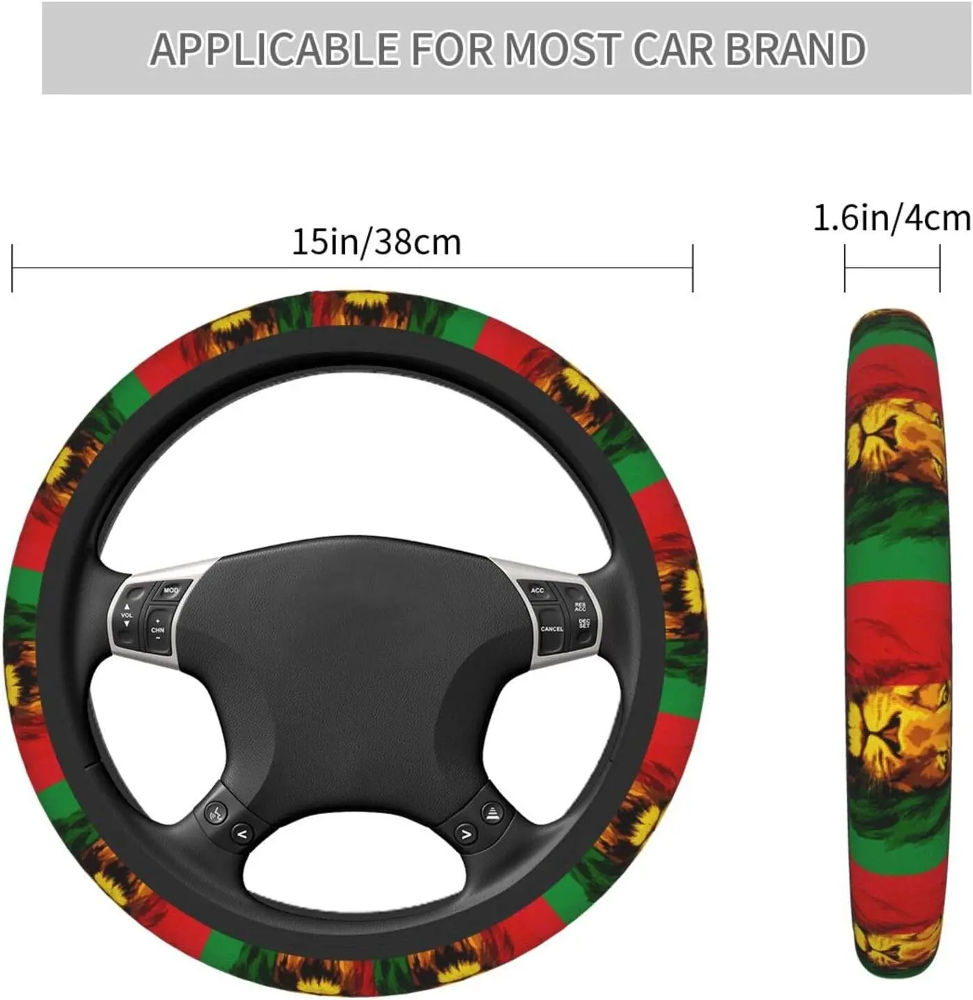 Rasta Flag Lion Steering Wheel Cover Car Wheel Cover Wheel Protector Breathable Anti Slip Lightweight Soft Car Accessories