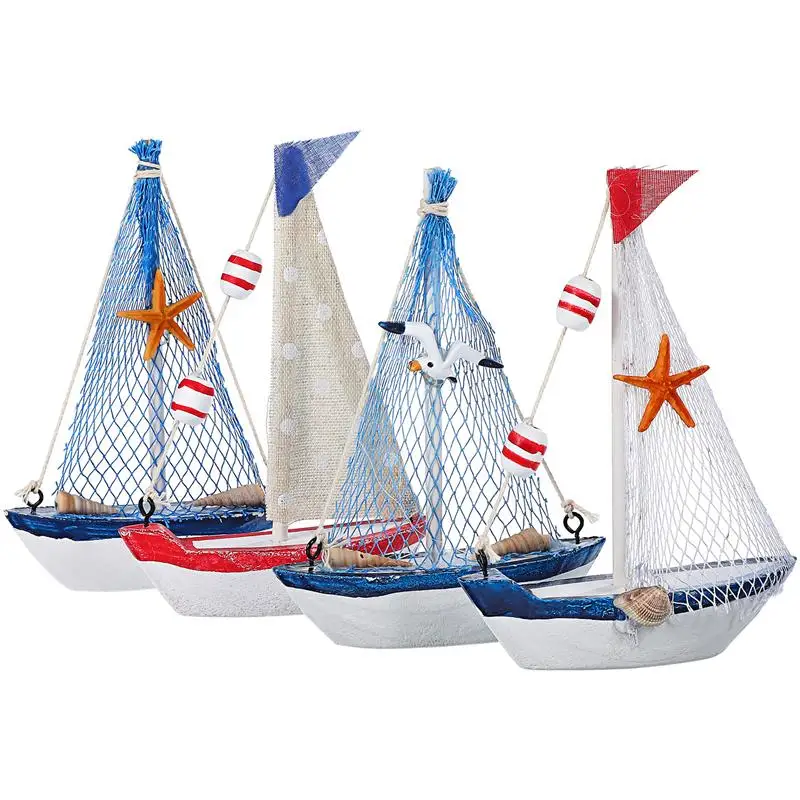 

4 Pcs Sailboat Decors Sailboat Model Nautical Decor Ocean Model Canoe Model For Bathroom Room Tabletop Shelf Wooden Canvas Boat