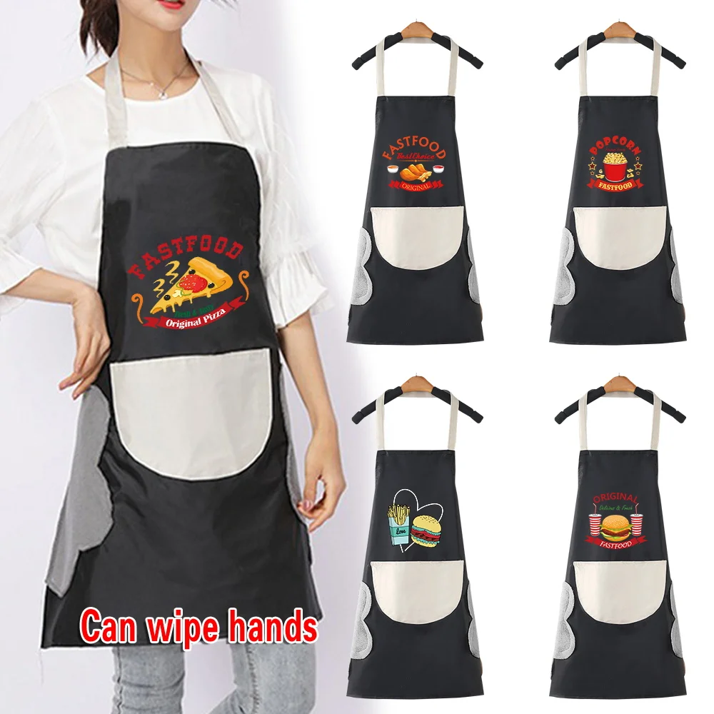 

Kitchen Apron Waterproof Canvas Chef Apron with Large Pocket Adjustable Straps Food Pattern for Bubble BBQ Shop Nail Salon