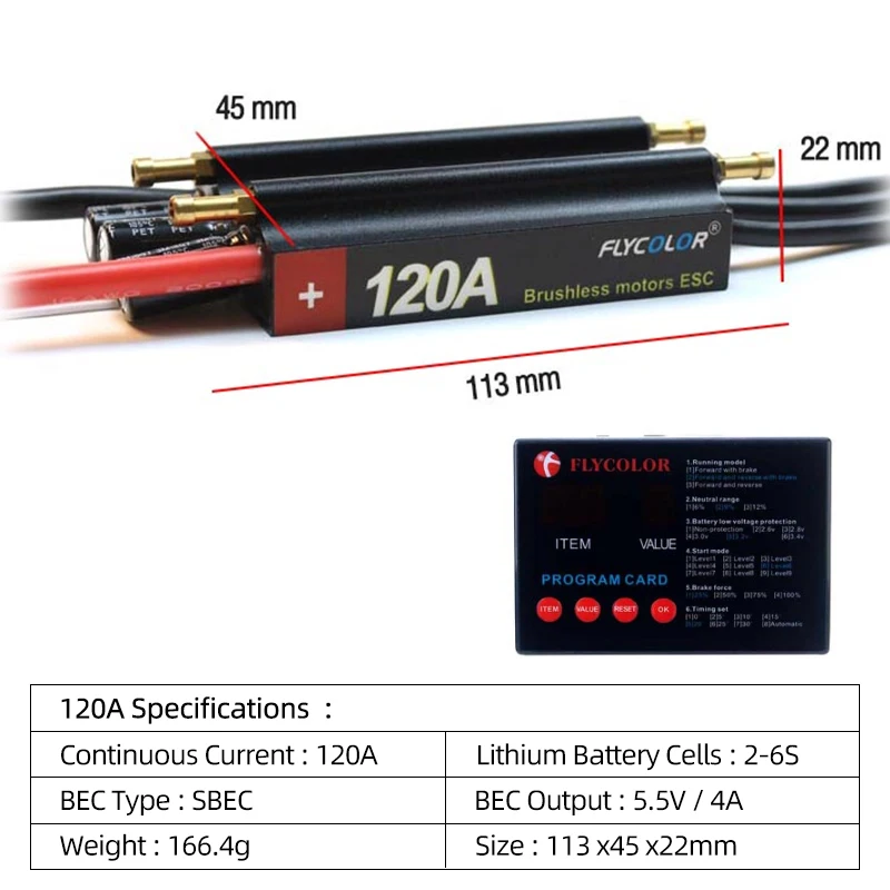 FlyColor 30A 50A 70A 90A 120A RC BOOT ESC Waterdichte 2-6S Lipo Borstelloze Snelheidsregelaar met Programmakaart voor RC Boot Motor