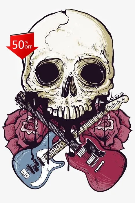 

Guitar Rock Roll Skull Vintage Car Laptop Window Bumper Waterproof Vinyl Decal Decoration Cute Cute Cool Vintage Retro
