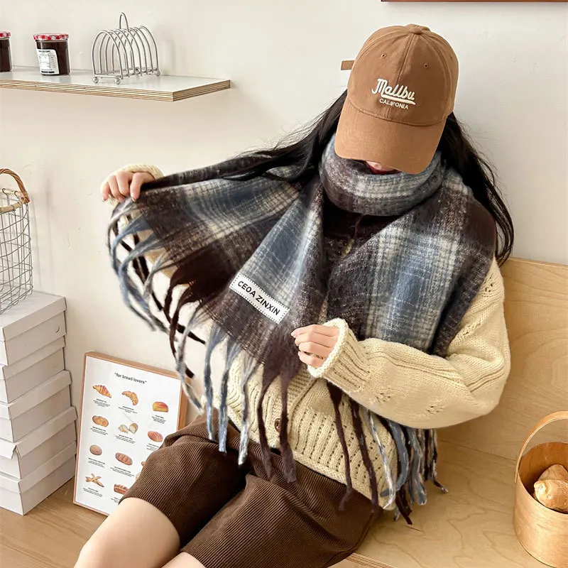 

Высококачественный шерстяной шарф для мужчин, зима-осень, чистая шерсть, модный классический теплый толстый британский универсальный глушитель, мужская шаль для женщин Wh240