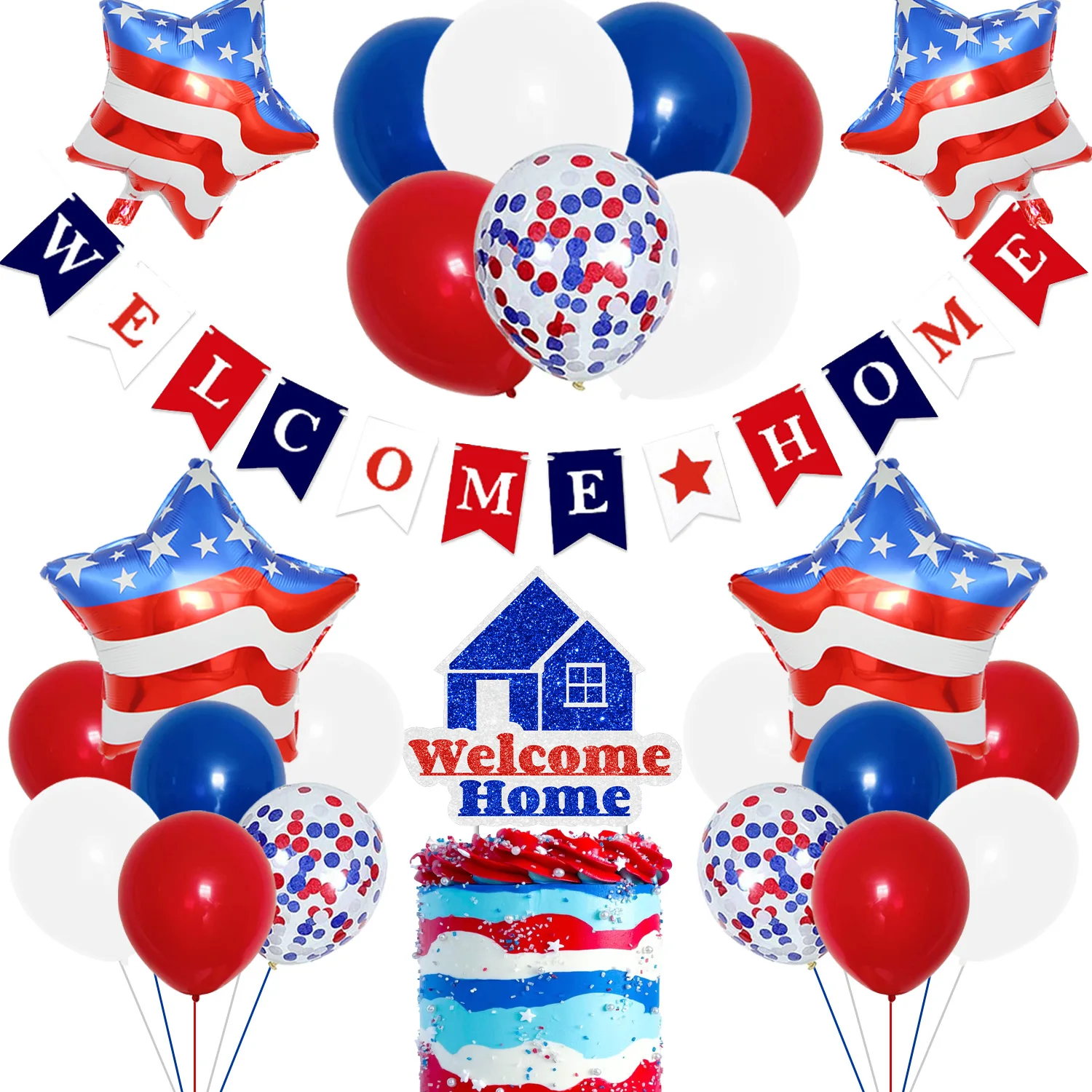 

Welcome Home Decorations Kit Red White and Blue Military Welcome Home Banner Balloons for Patriotic Independence Day Decoration