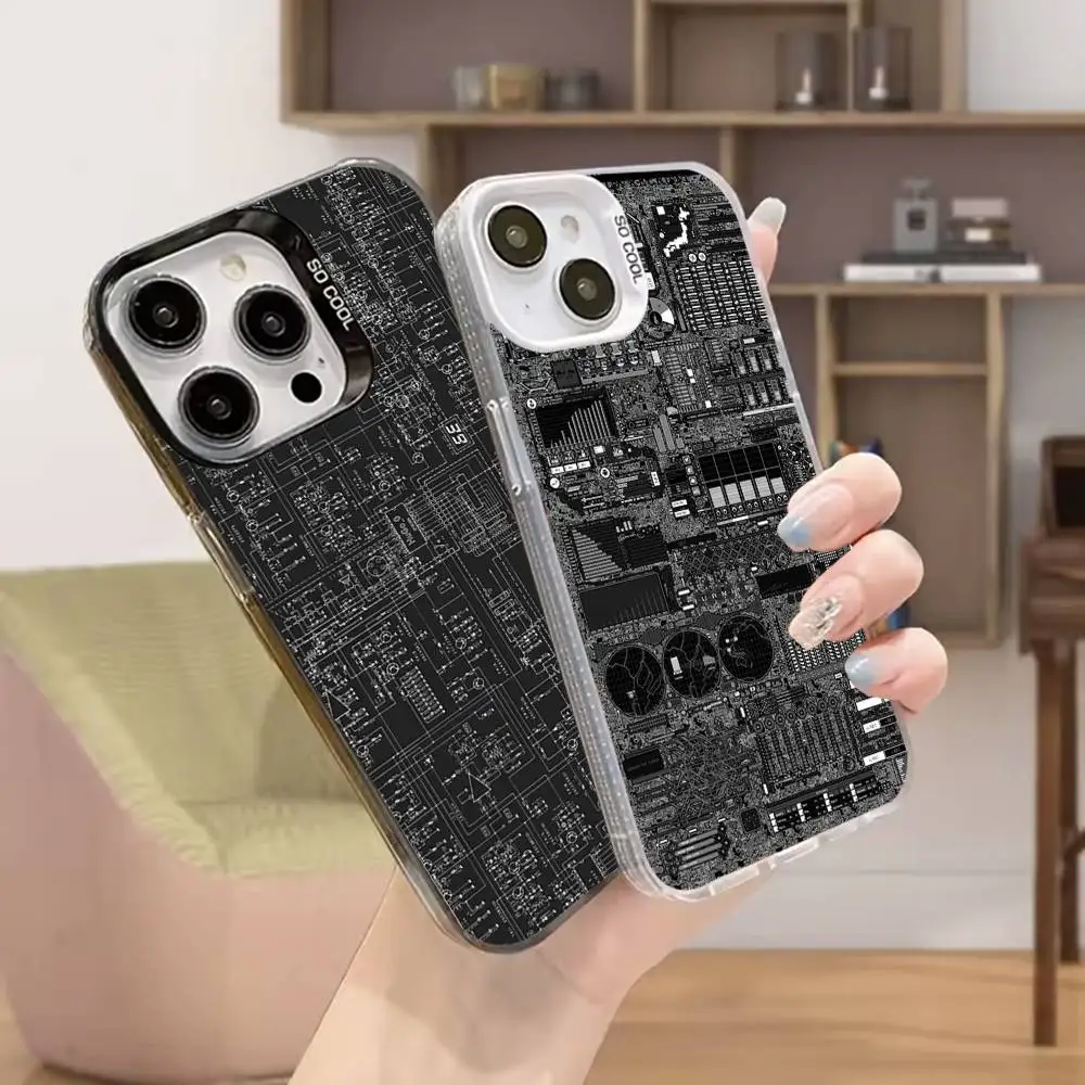 

Creative Circuit Board Pattern Phone Case For iPhone 16,15,14,13,12,11,Mini,Pro,SE,MAX White Matte Shockproof Cover