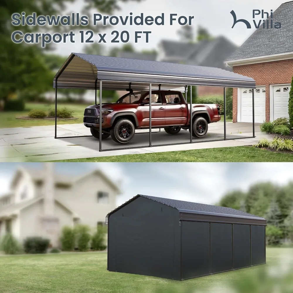 12 x 20 ft Carport Carports Galvanized Steel Roof Sidewalls Enclosure Kit, Sturdy Heavy Duty Carport Cars, Boats, and Tractor